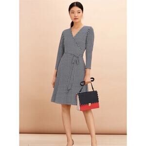 Brooks Brothers Red Fleece Wrap Dress XS Navy RF Logo AOP, Preppy Office Party